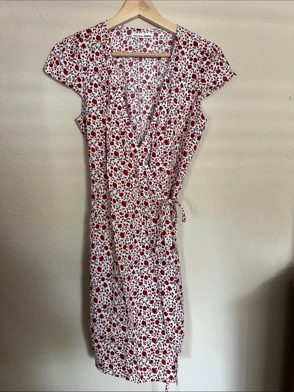 Reformation Floral Wrap Mini Dress Rose Red & White Size XS